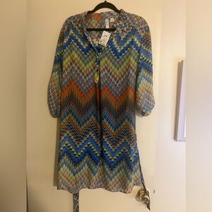 NWT zigzag, print sheath dress work detachable fabric belt